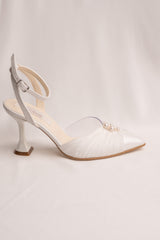 Dianna | Pantofi de mireasa comozi, piele satinata, matase si perle
