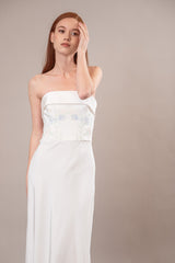 Lilia | Rochie cununie midi din crep mătase, cu broderie