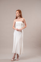 Lilia | Rochie cununie midi din crep mătase, cu broderie