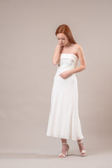 Lilia | Rochie cununie midi din crep mătase, cu broderie