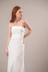 Lilia | Rochie cununie midi din crep mătase, cu broderie