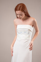 Lilia | Rochie cununie midi din crep mătase, cu broderie