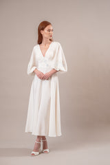 Vera | Rochie midi cununie din mătase, detalii brodate