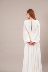 Ariadne | Rochie mireasă cu maneci,  petrecută, din crep mătase