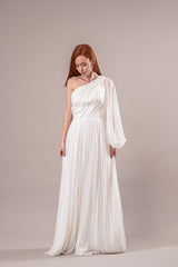Emilia | Rochie mireasă asimetrică din muselina de mătase plisată manual