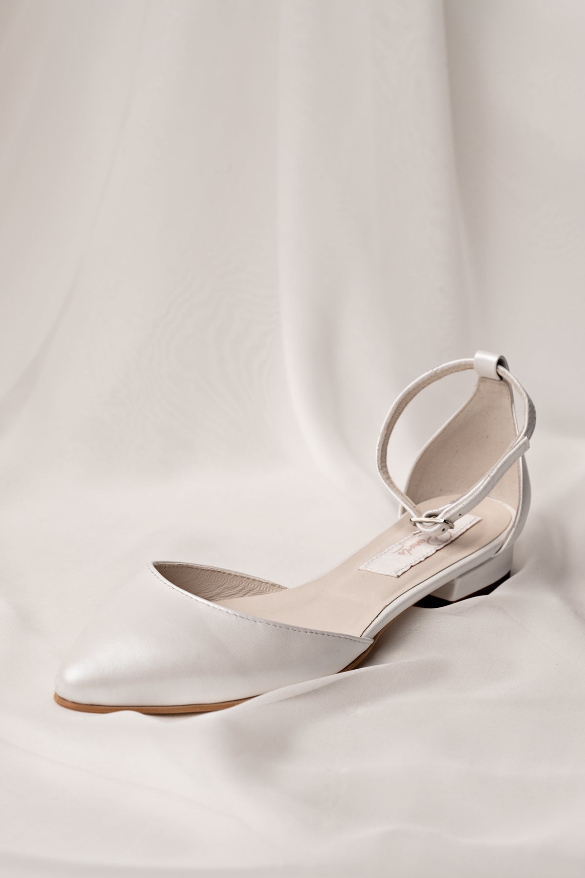 Balerini mireasă alb satinat Perla