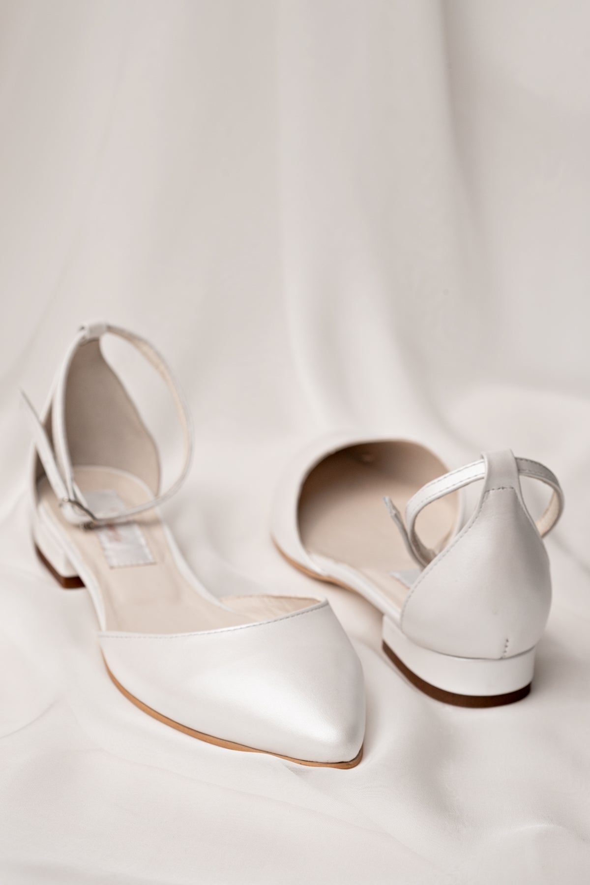 Balerini mireasă alb satinat Perla