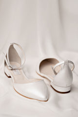 Balerini mireasă alb satinat Perla