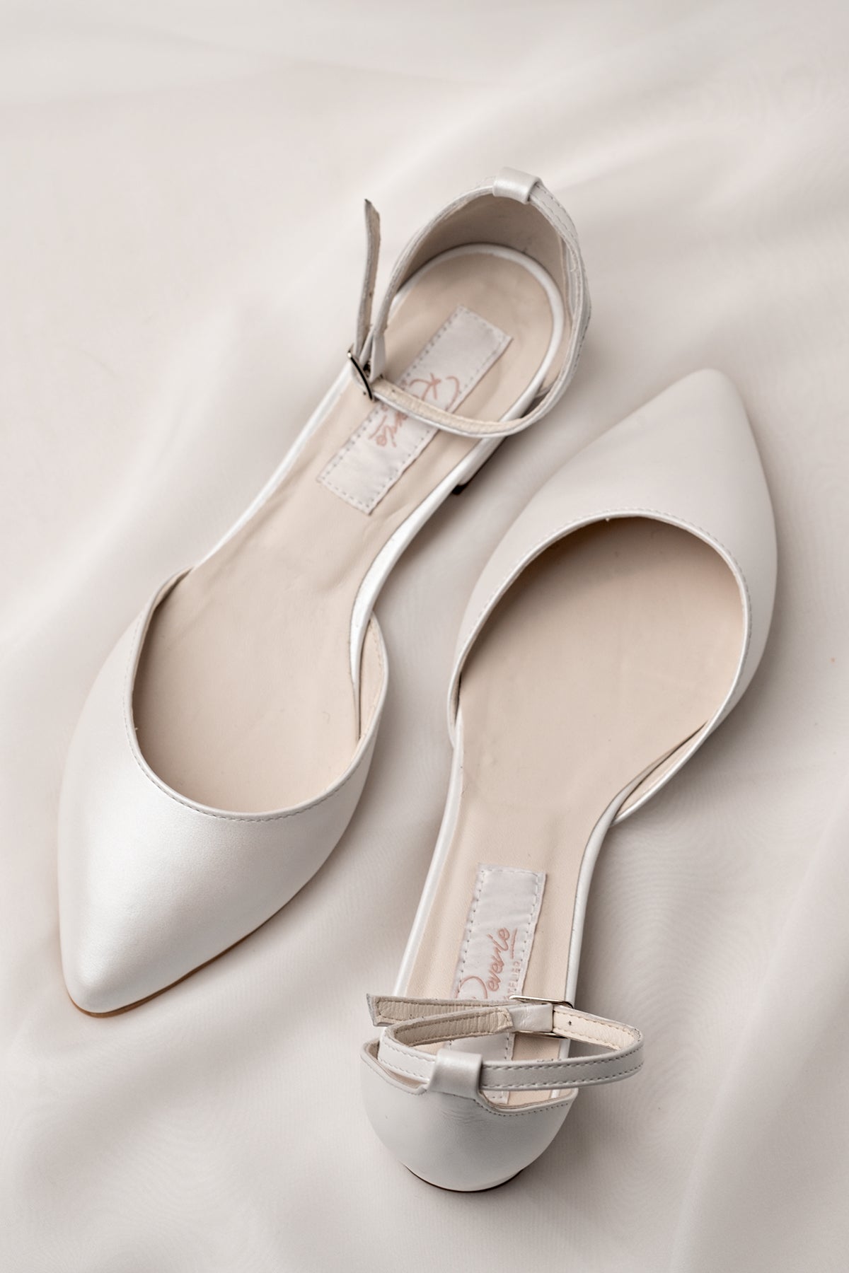 Balerini mireasă alb satinat Perla