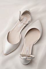 Balerini mireasă alb satinat Perla