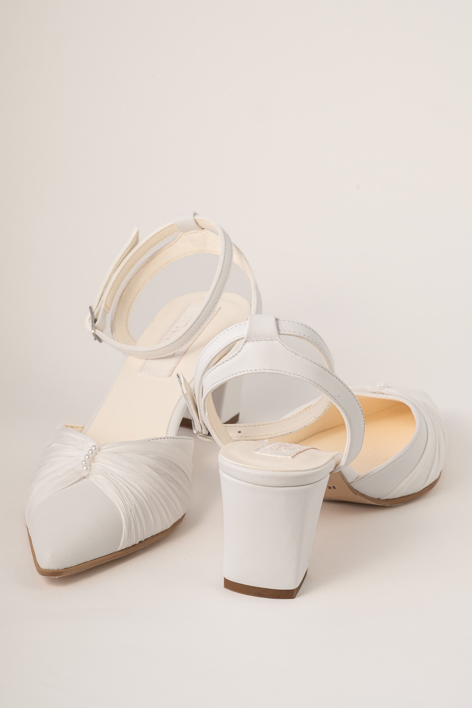 Pantofi de mireasă din piele alb mat Elia