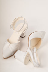 Pantofi de mireasă din piele alb mat Elia