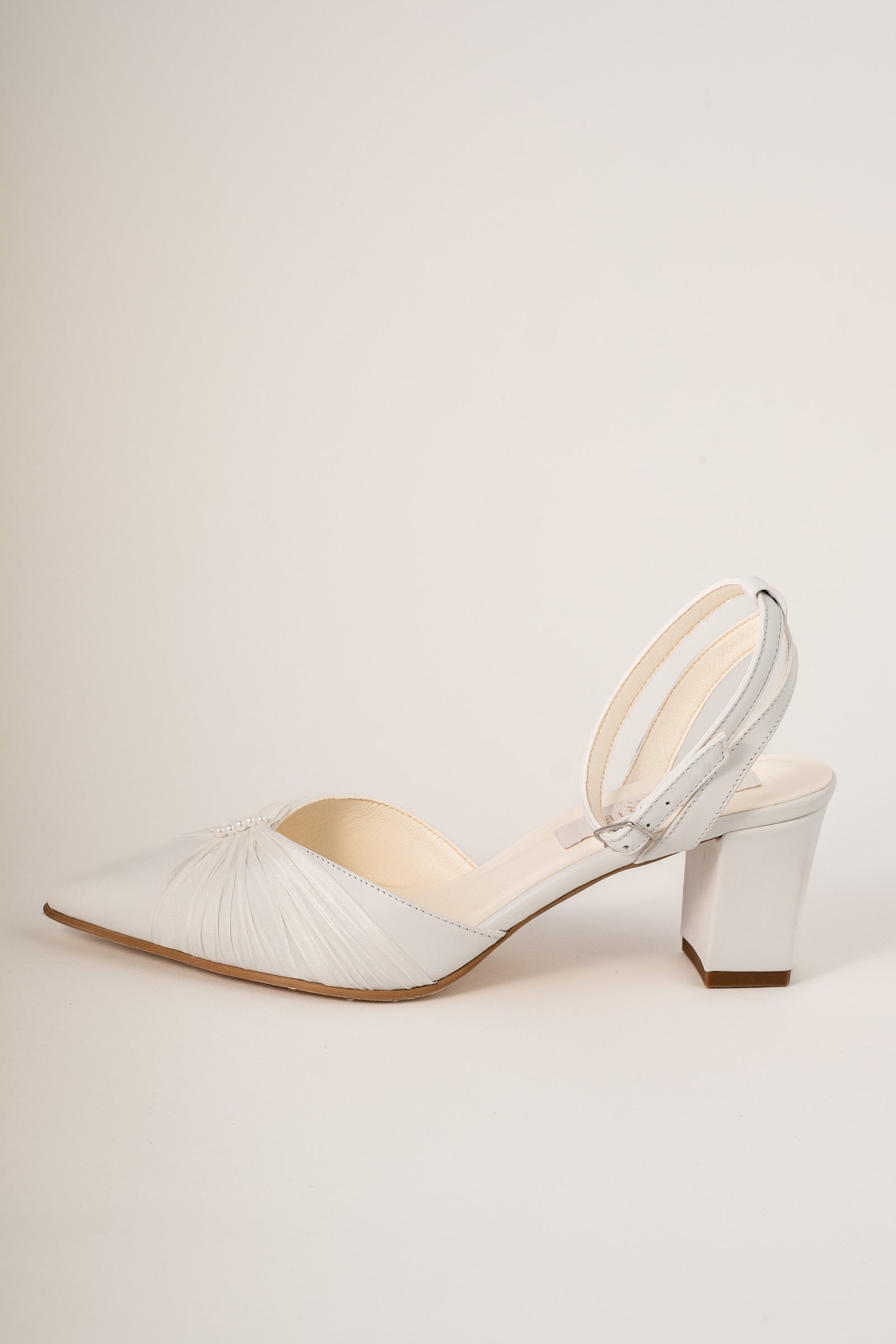 Pantofi de mireasă din piele alb mat Elia