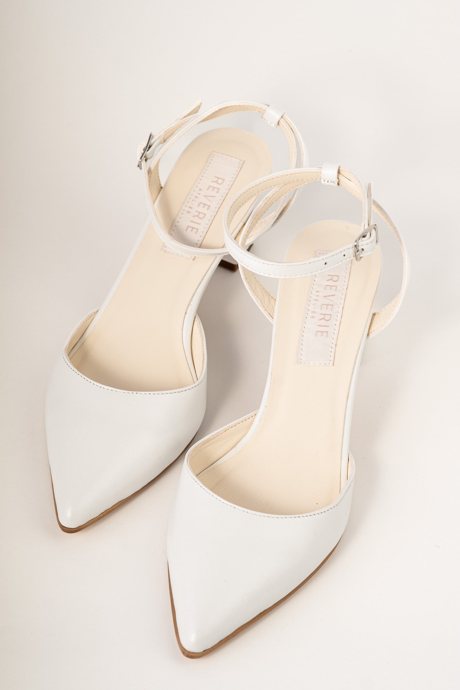 Pantofi de mireasă din piele alb satinat ELIDA