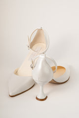 Pantofi de mireasă din piele alb satinat ELIDA