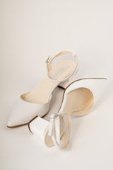 Pantofi de mireasa din piele alb satinat Iris