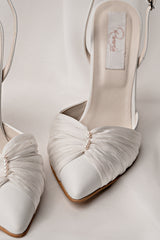 Pantofi mireasă stiletto cu voal și perle Emilly