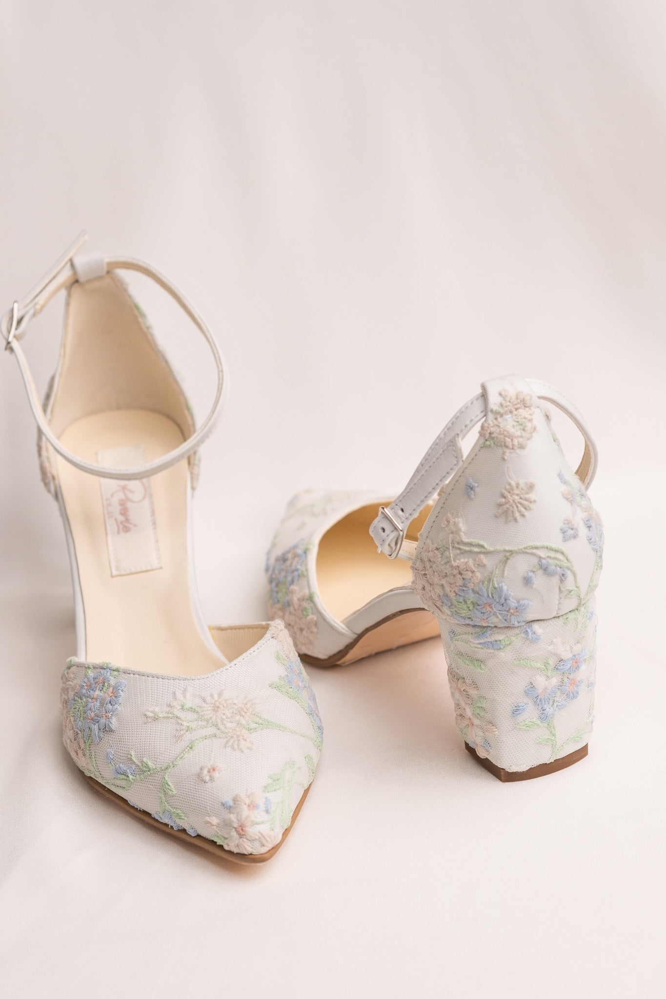 Pantofi mireasa comozi cu broderie, toc gros Primrose