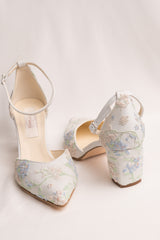 Pantofi mireasa comozi cu broderie, toc gros Primrose