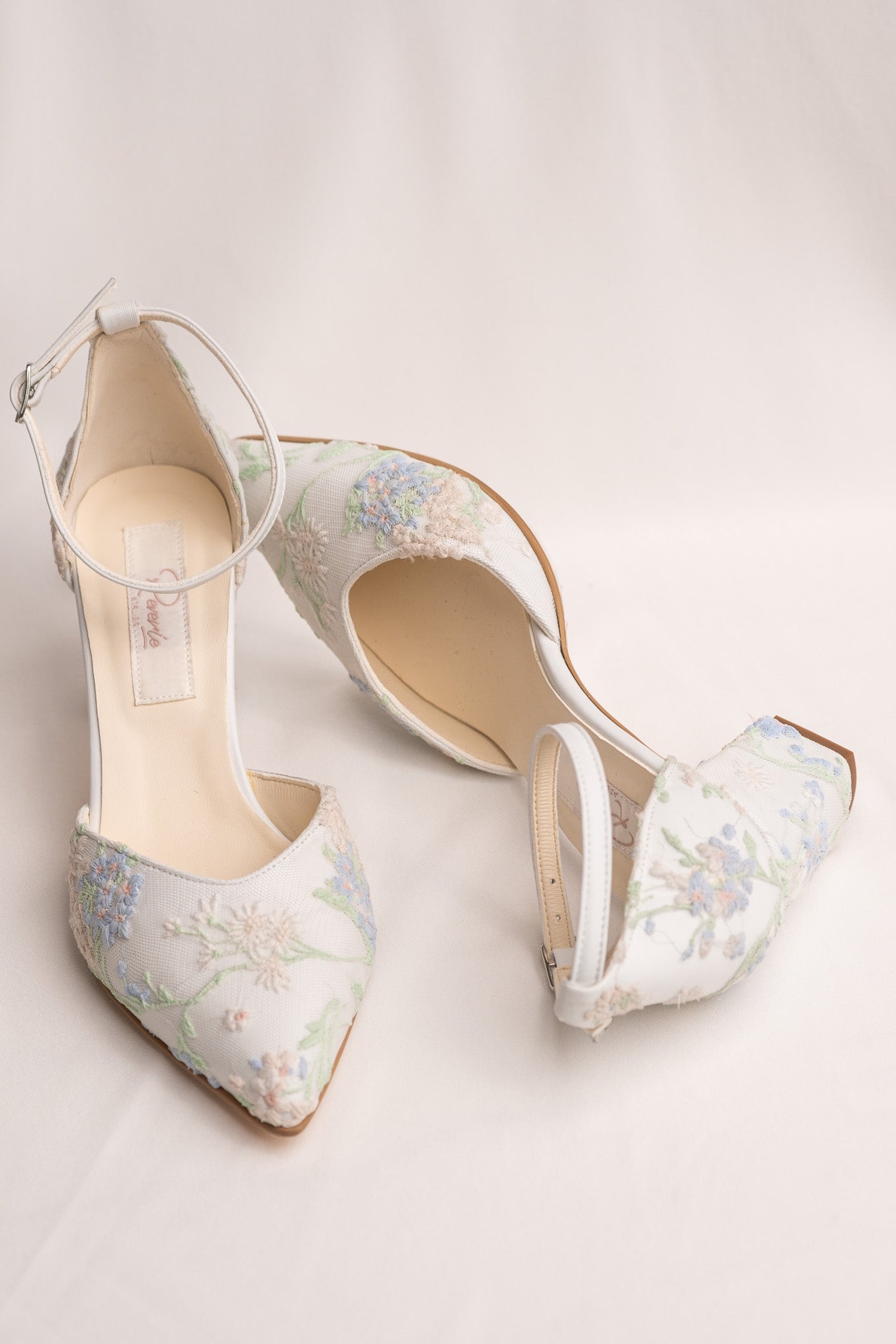 Pantofi mireasa comozi cu broderie, toc gros Primrose