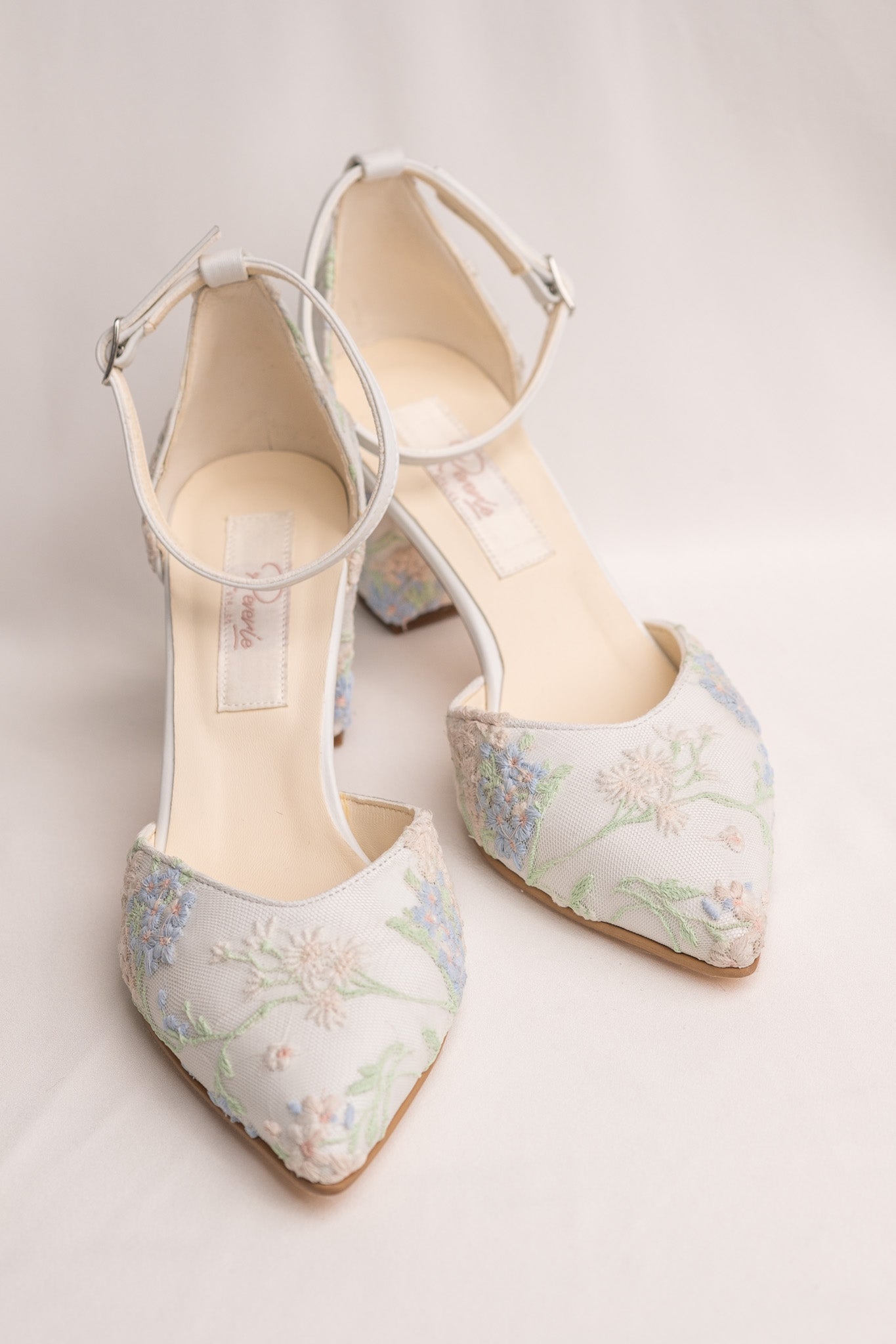 Pantofi mireasa comozi cu broderie, toc gros Primrose