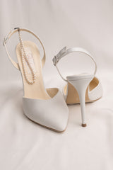 Pantofi mireasa toc inalt si perle Ivory