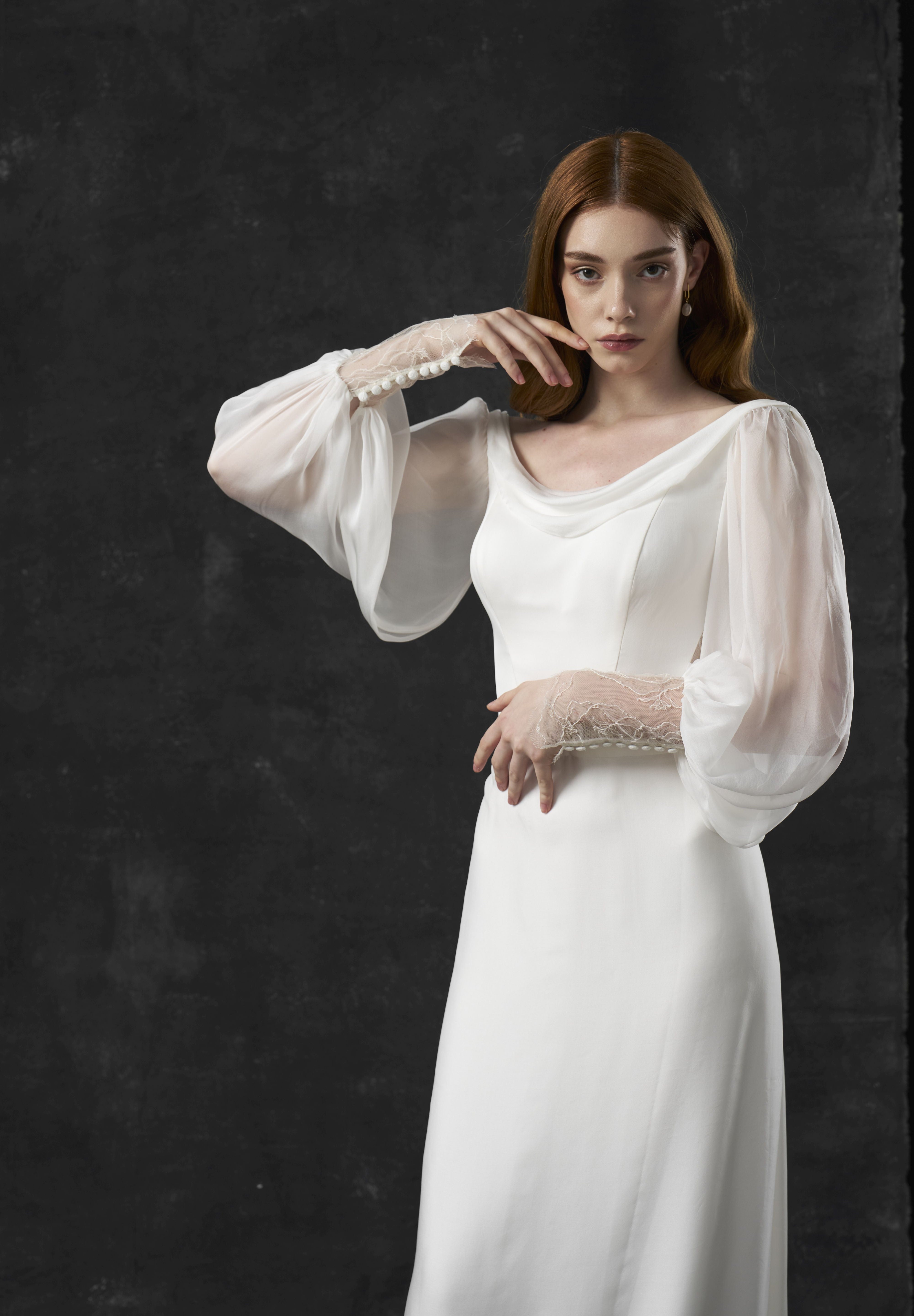 Rochie de mireasa din voal de matase Siona