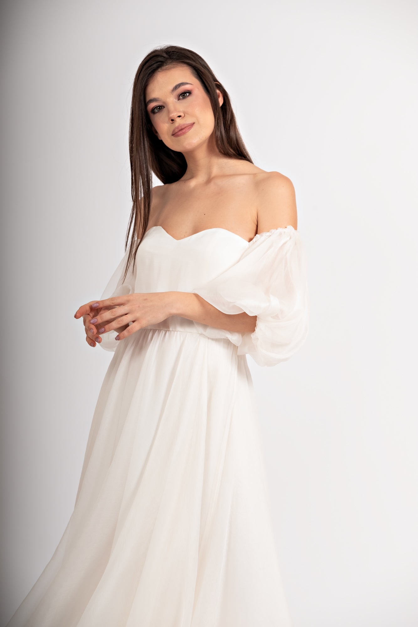 Rochie midi cununie civila cu corset si maneci Jasmine