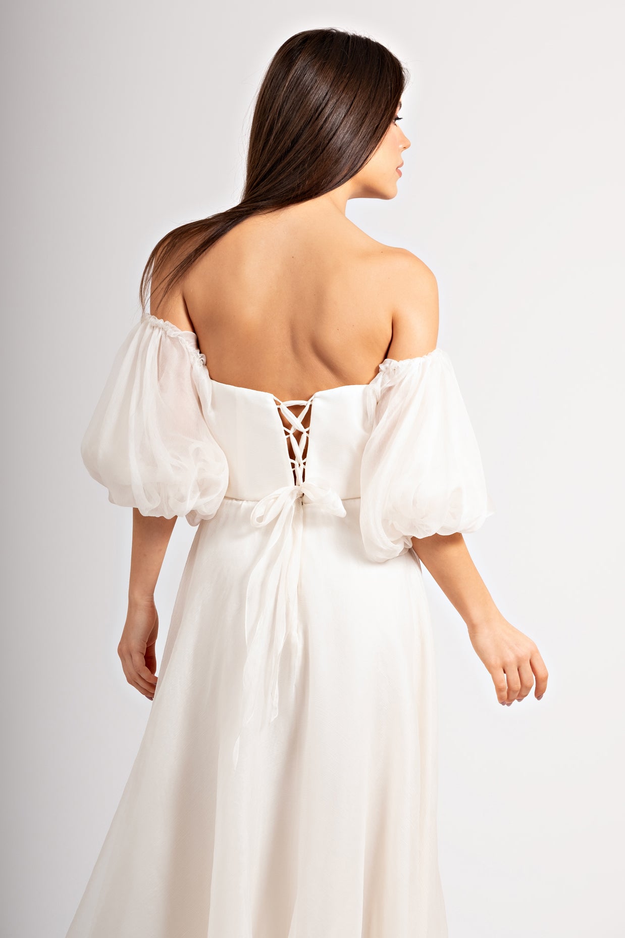 Rochie midi cununie civila cu corset si maneci Jasmine