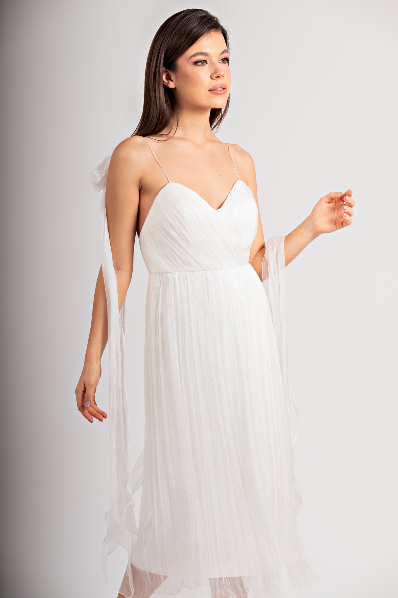 Rochie midi cununie civila cu crapatura pe picior Ingrid