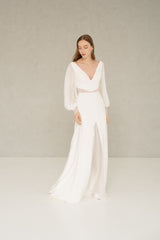 Rochie mireasa decolteu v si maneci Aine