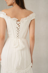 Rochie mireasa drapata umeri cazuti Alessandra