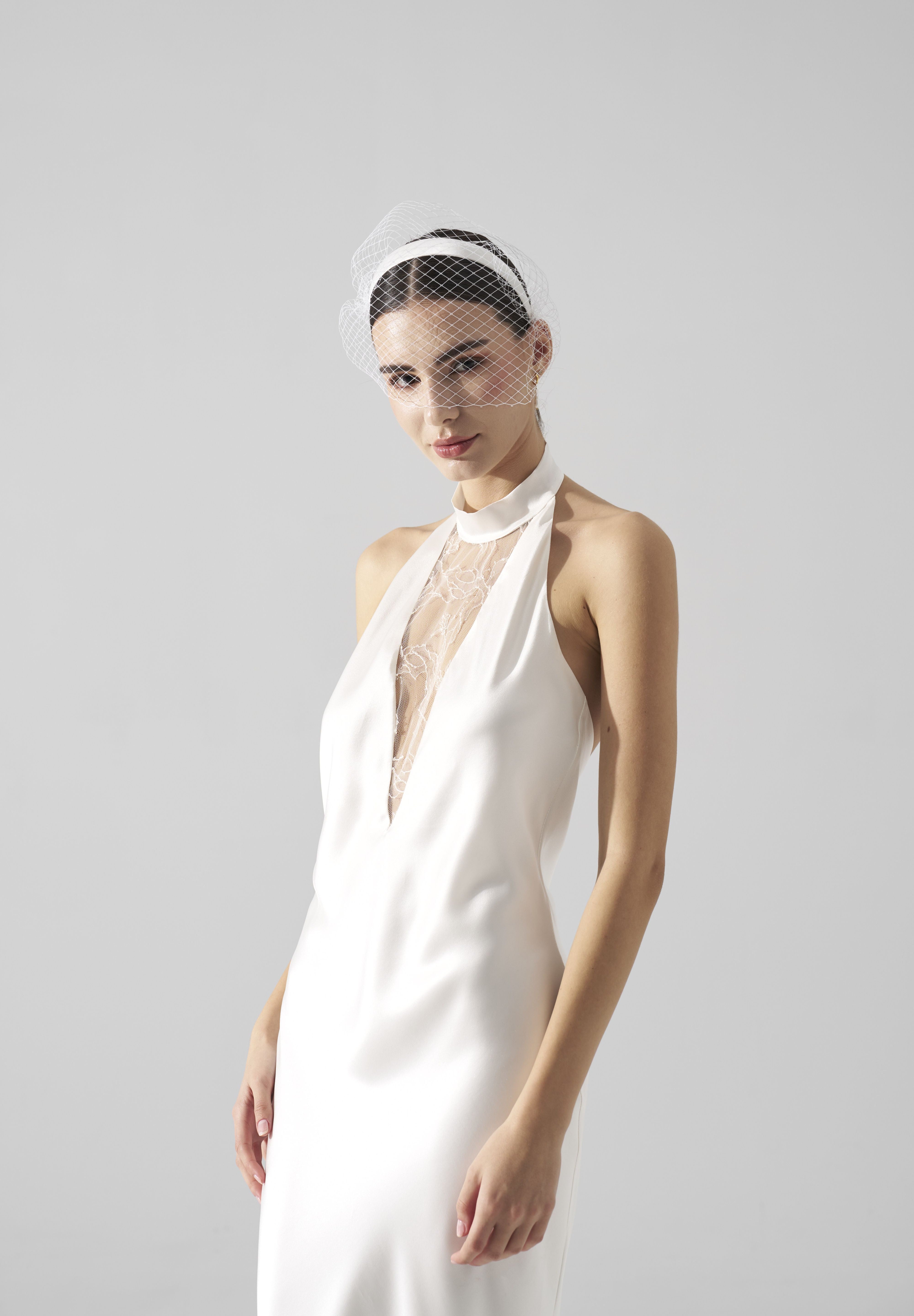 Rochie mireasa halter satin matase Bria