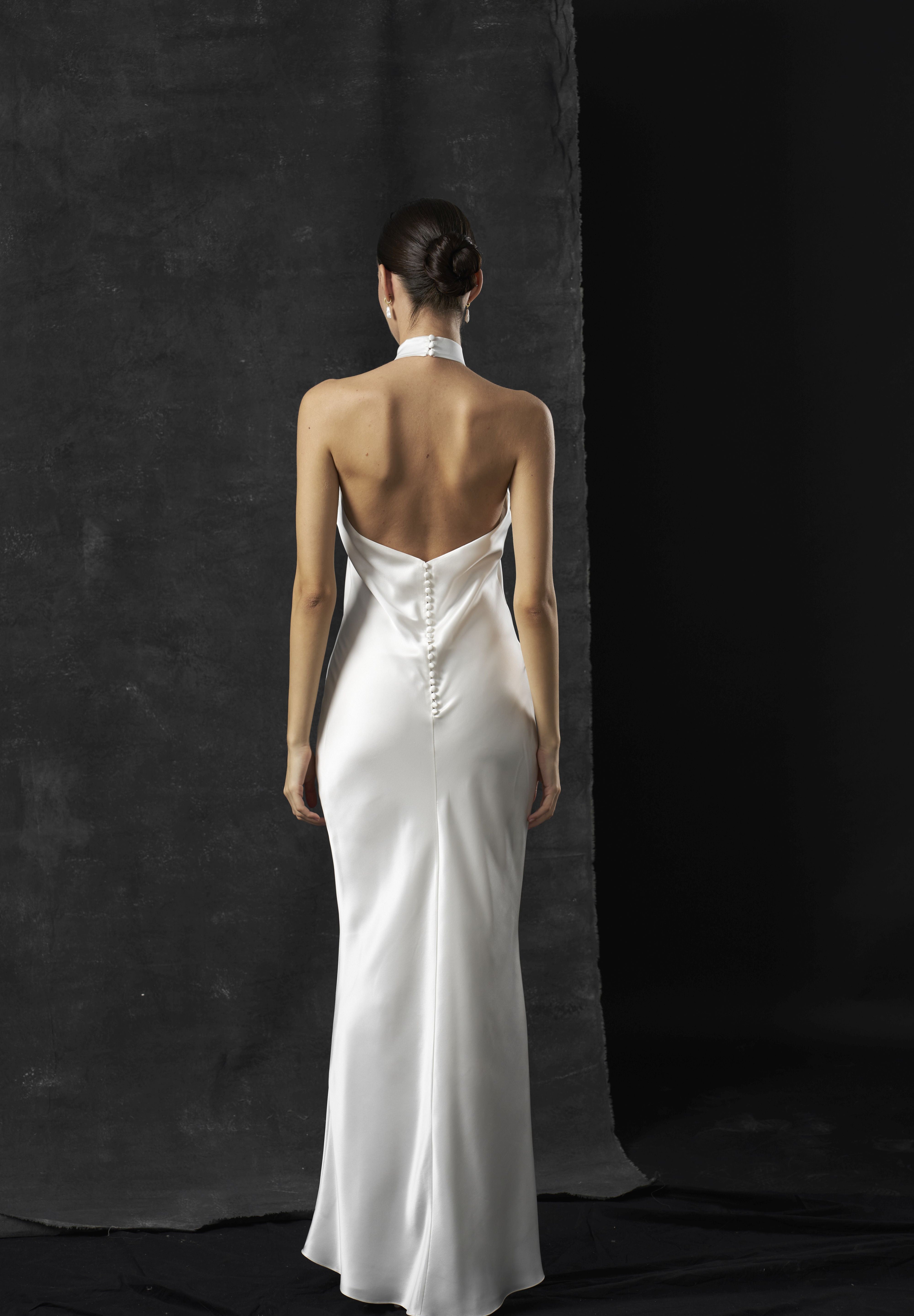 Rochie mireasa halter satin matase Bria