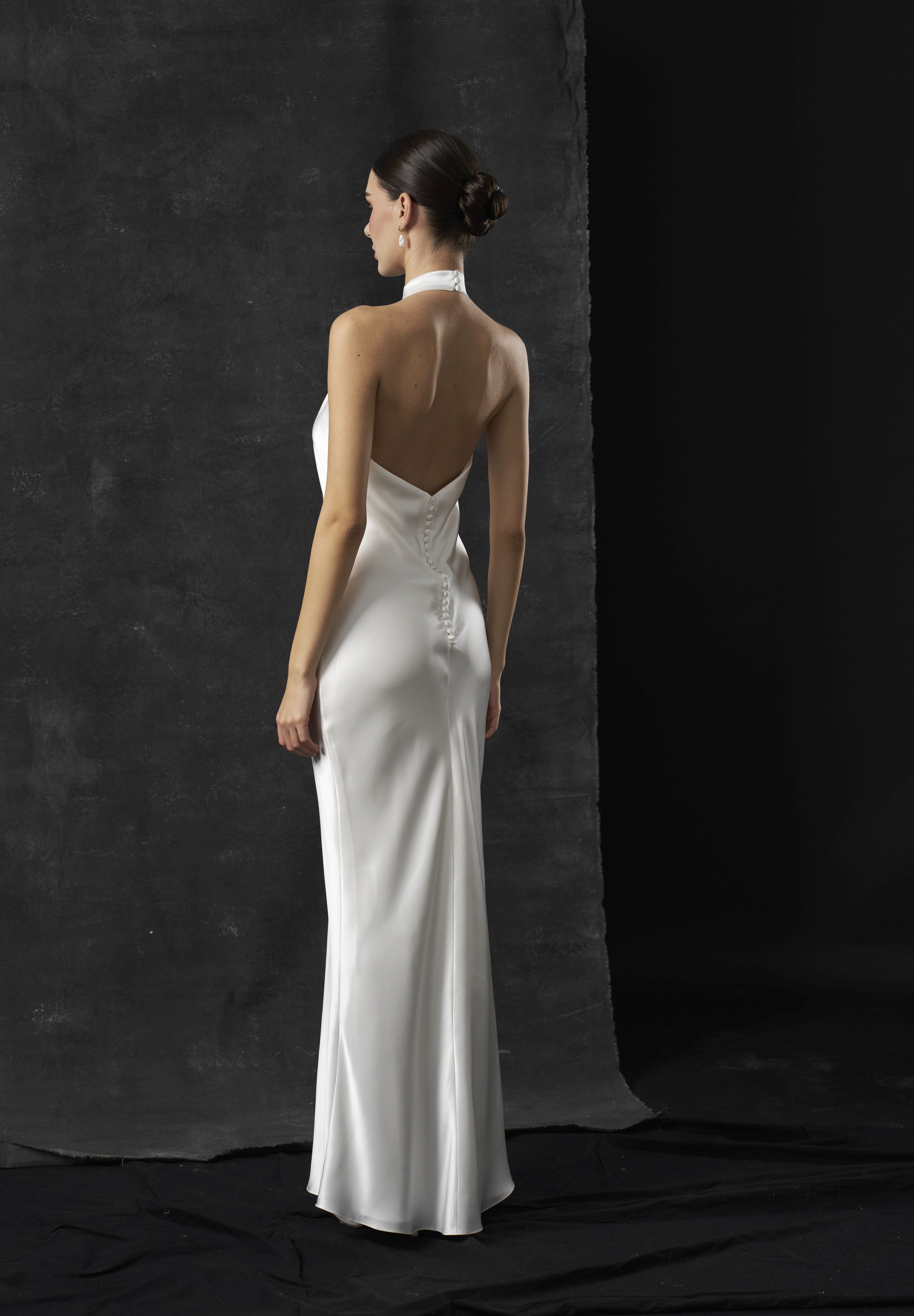 Rochie mireasa halter satin matase Bria