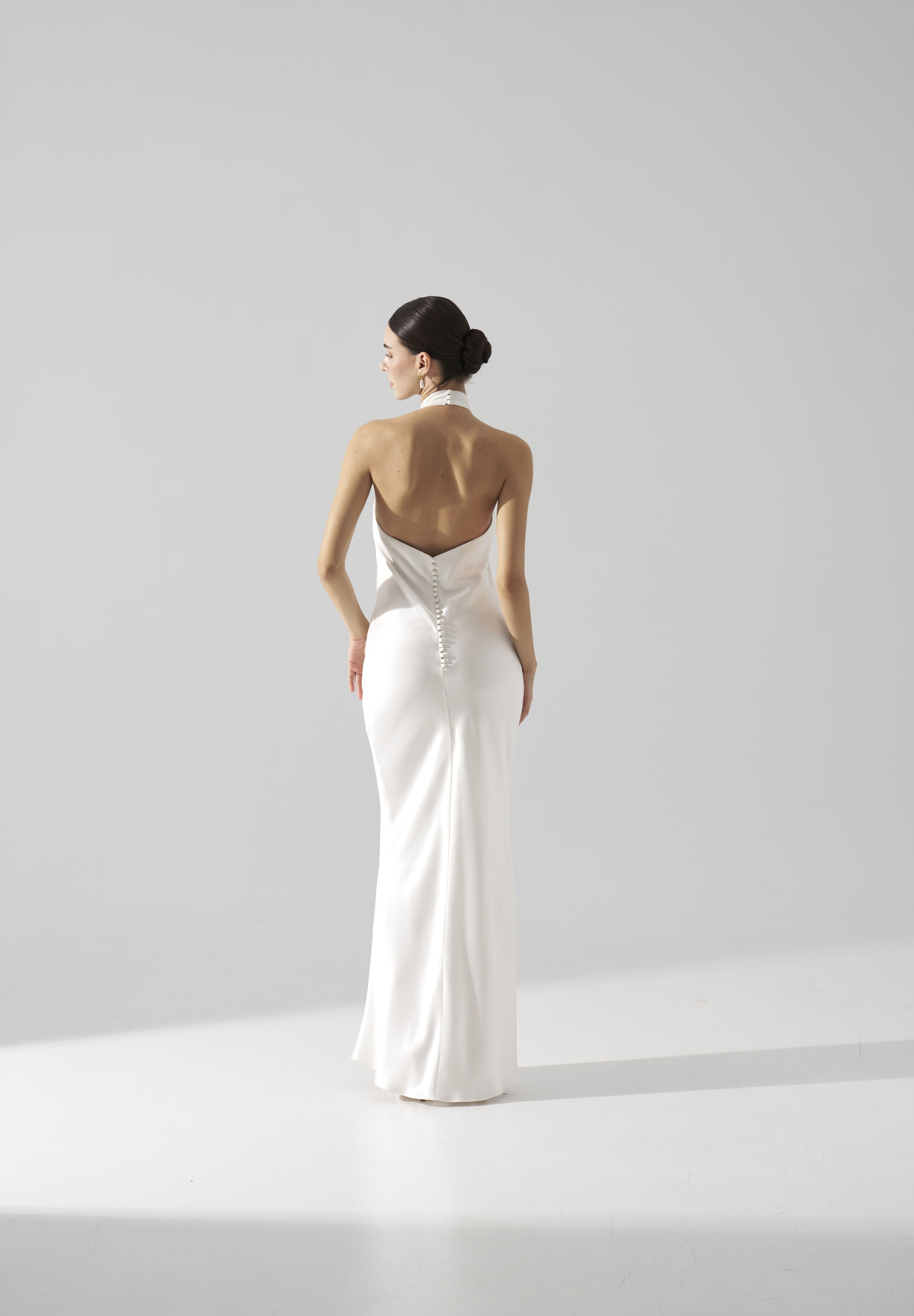 Rochie mireasa halter satin matase Bria