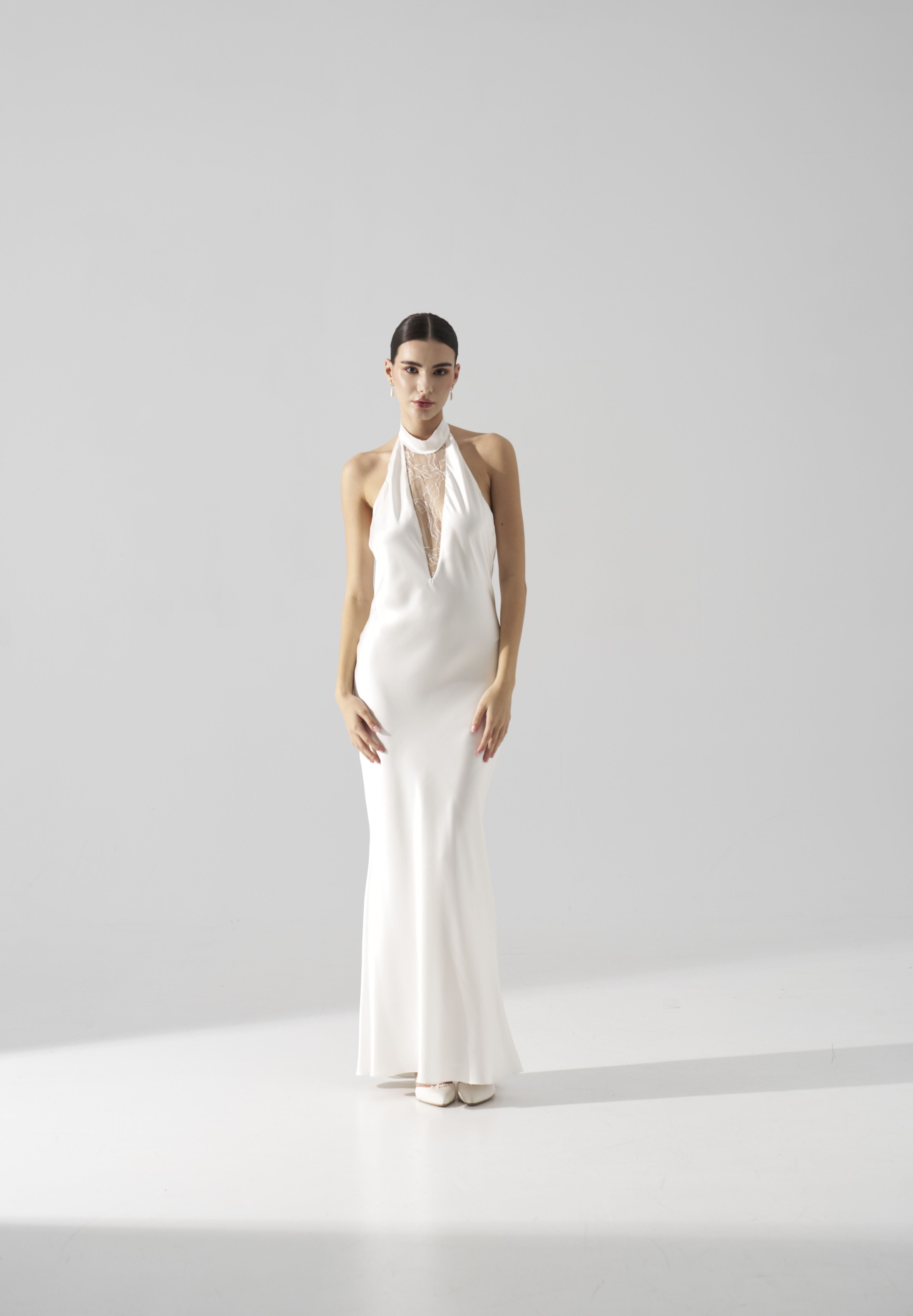 Rochie mireasa halter satin matase Bria