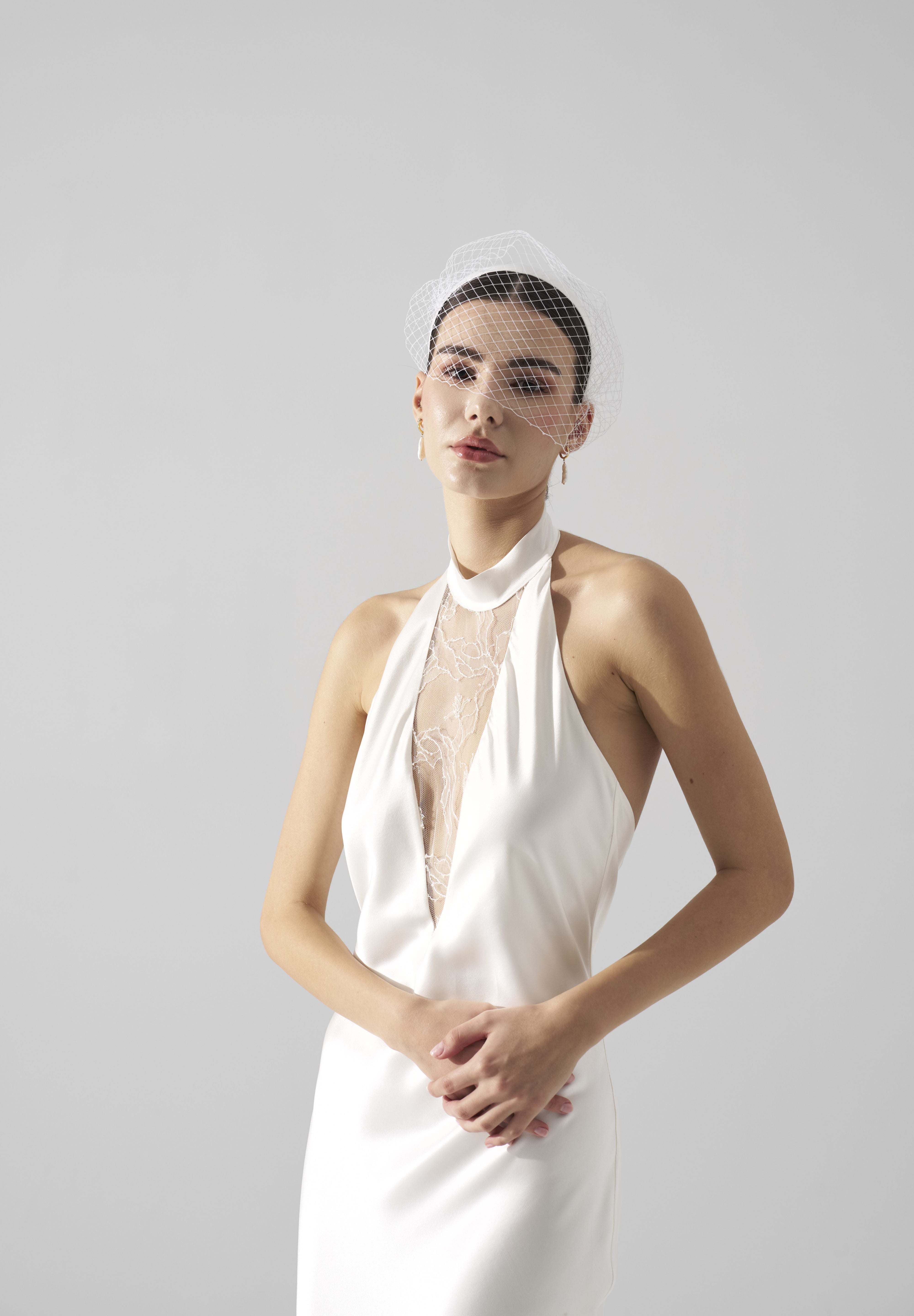 Rochie mireasa halter satin matase Bria