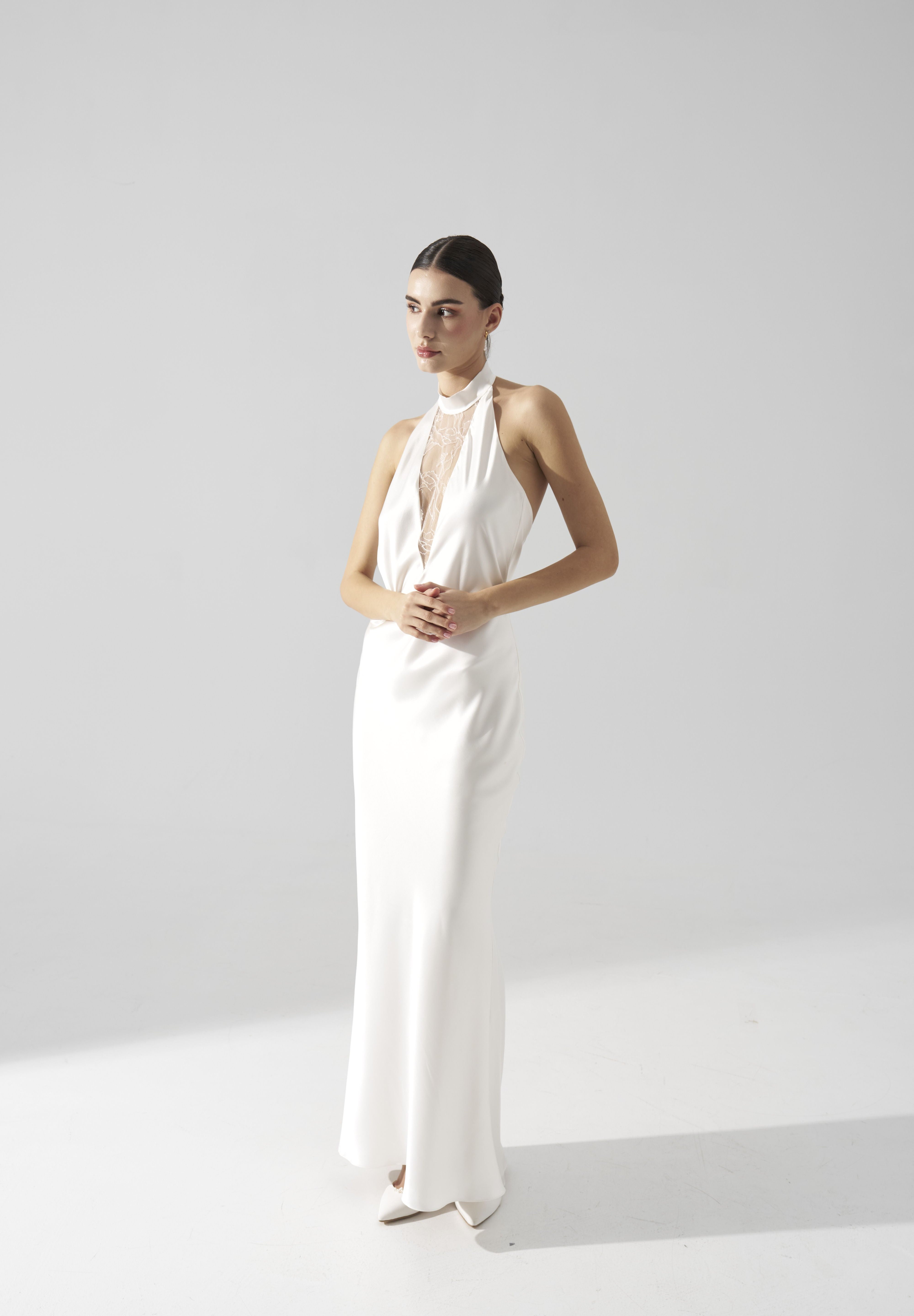 Rochie mireasa halter satin matase Bria