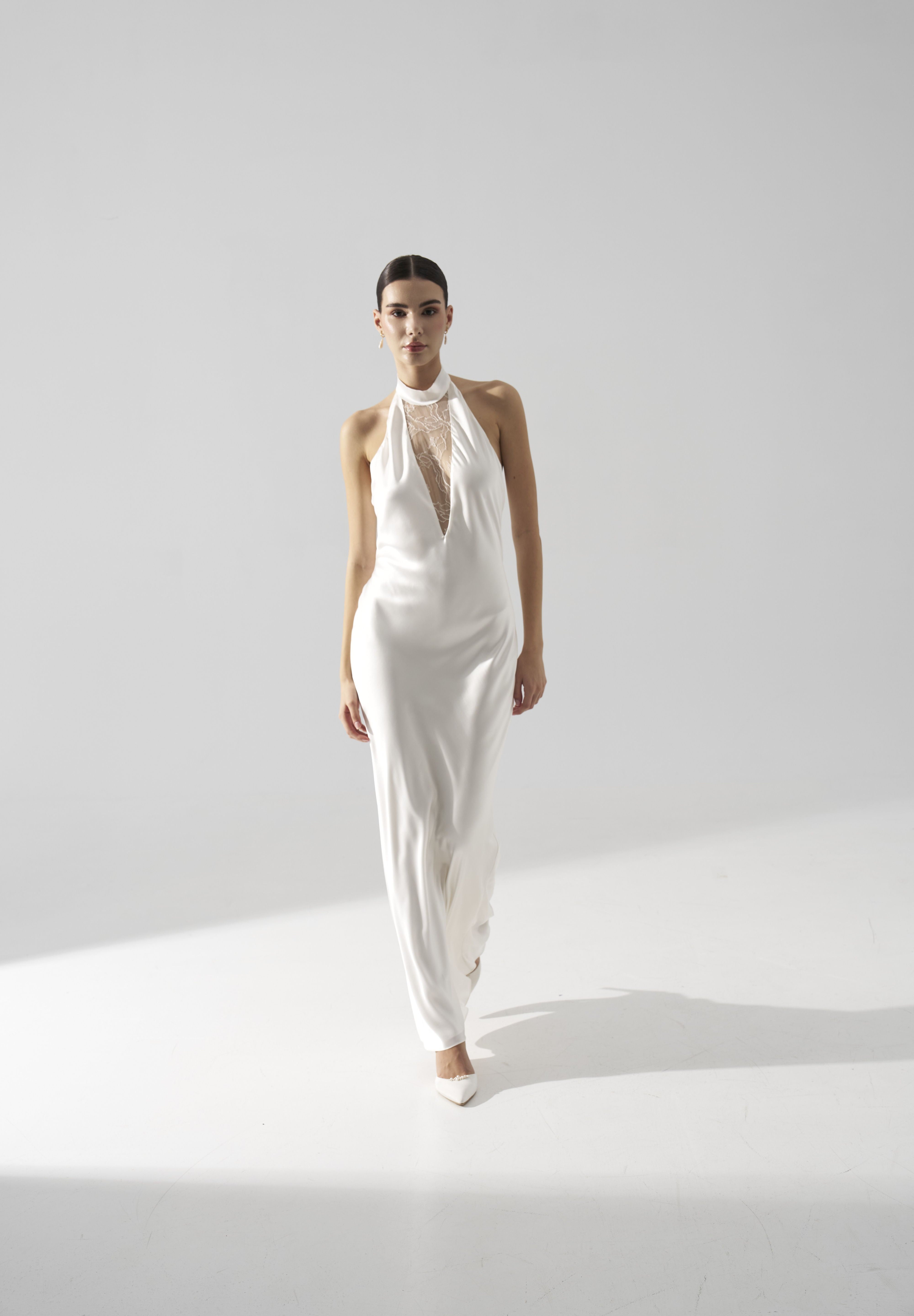 Rochie mireasa halter satin matase Bria