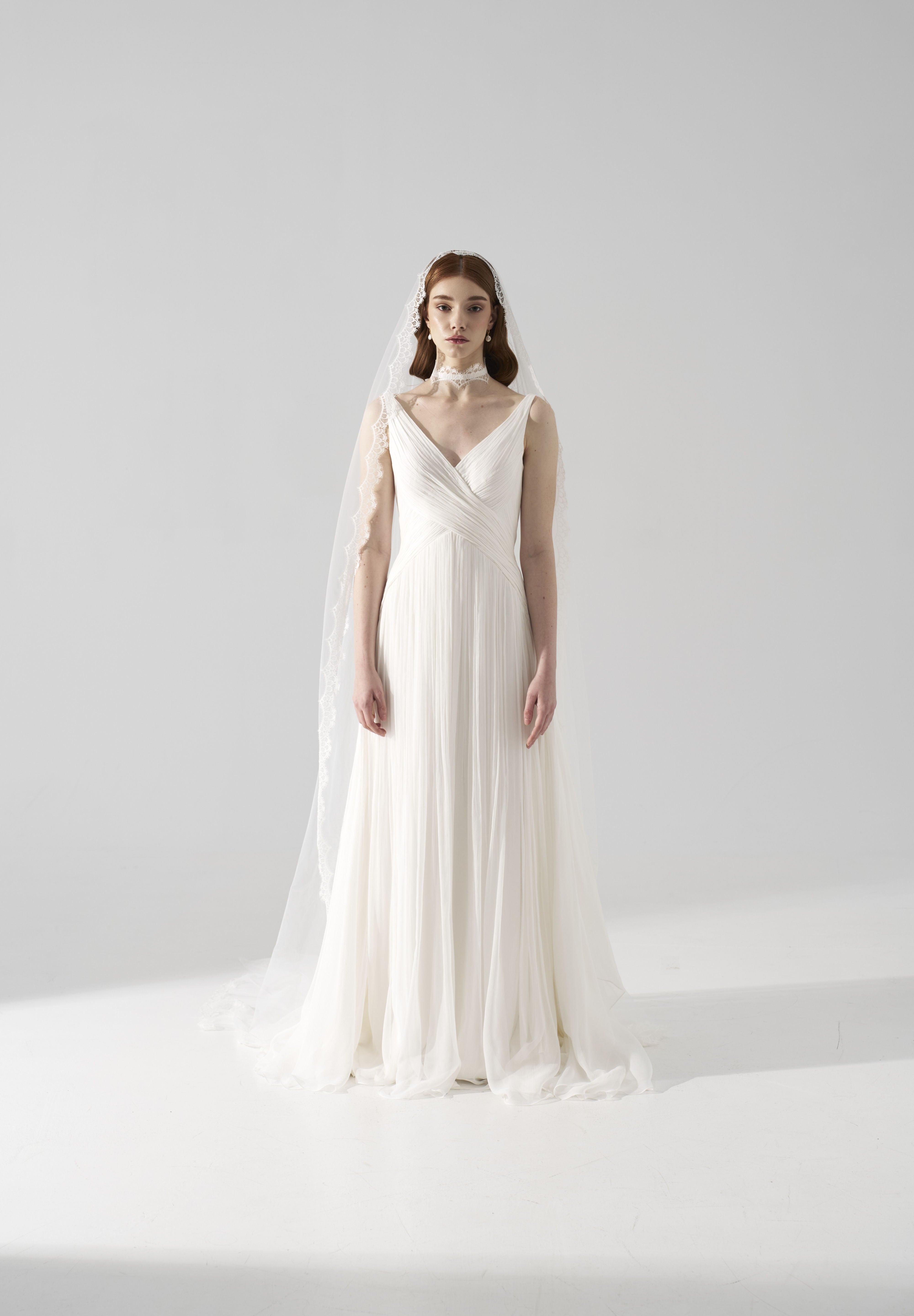 Rochie mireasa muselina drapata Saira