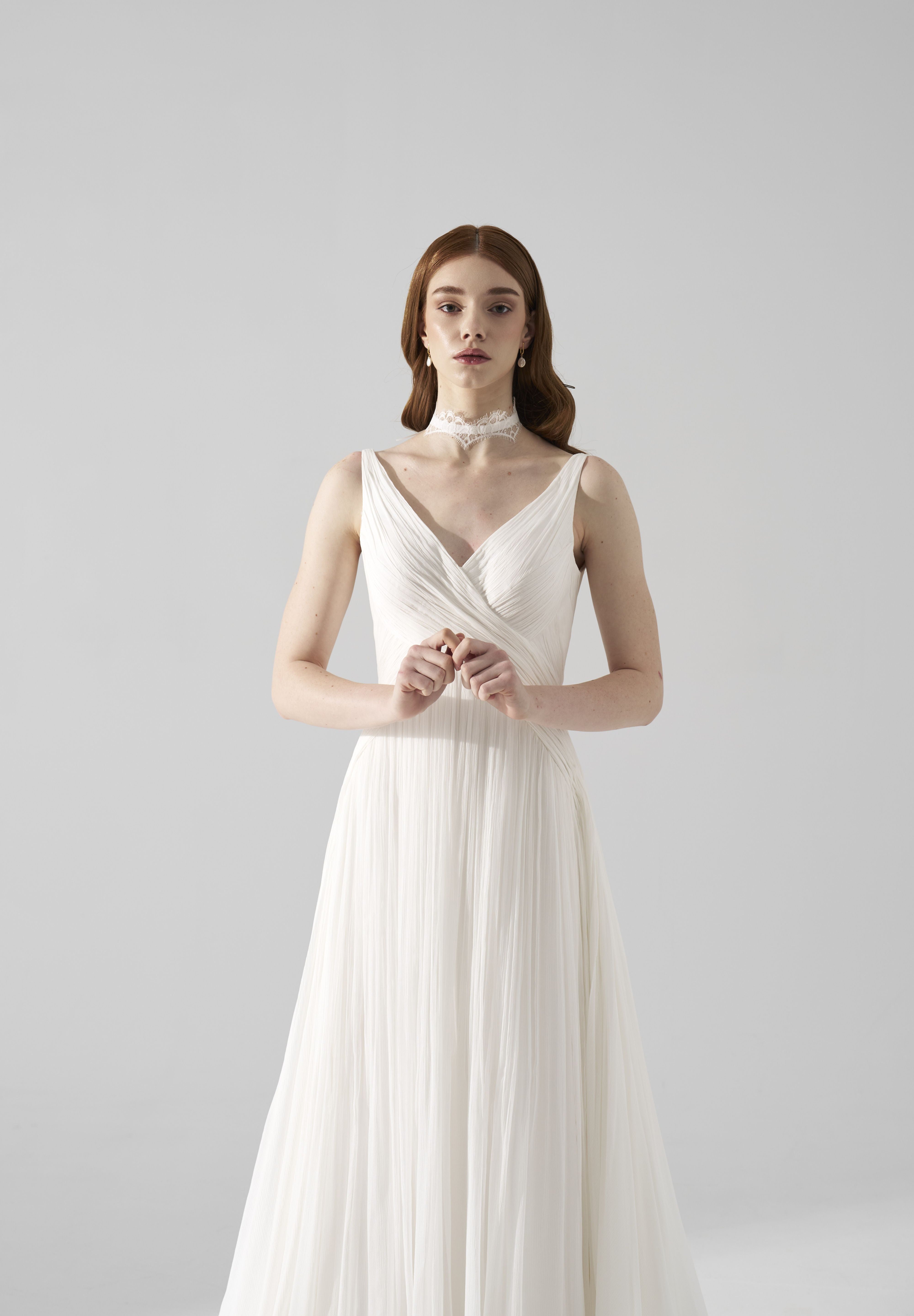 Rochie mireasa muselina drapata Saira