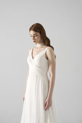 Rochie mireasa muselina drapata Saira