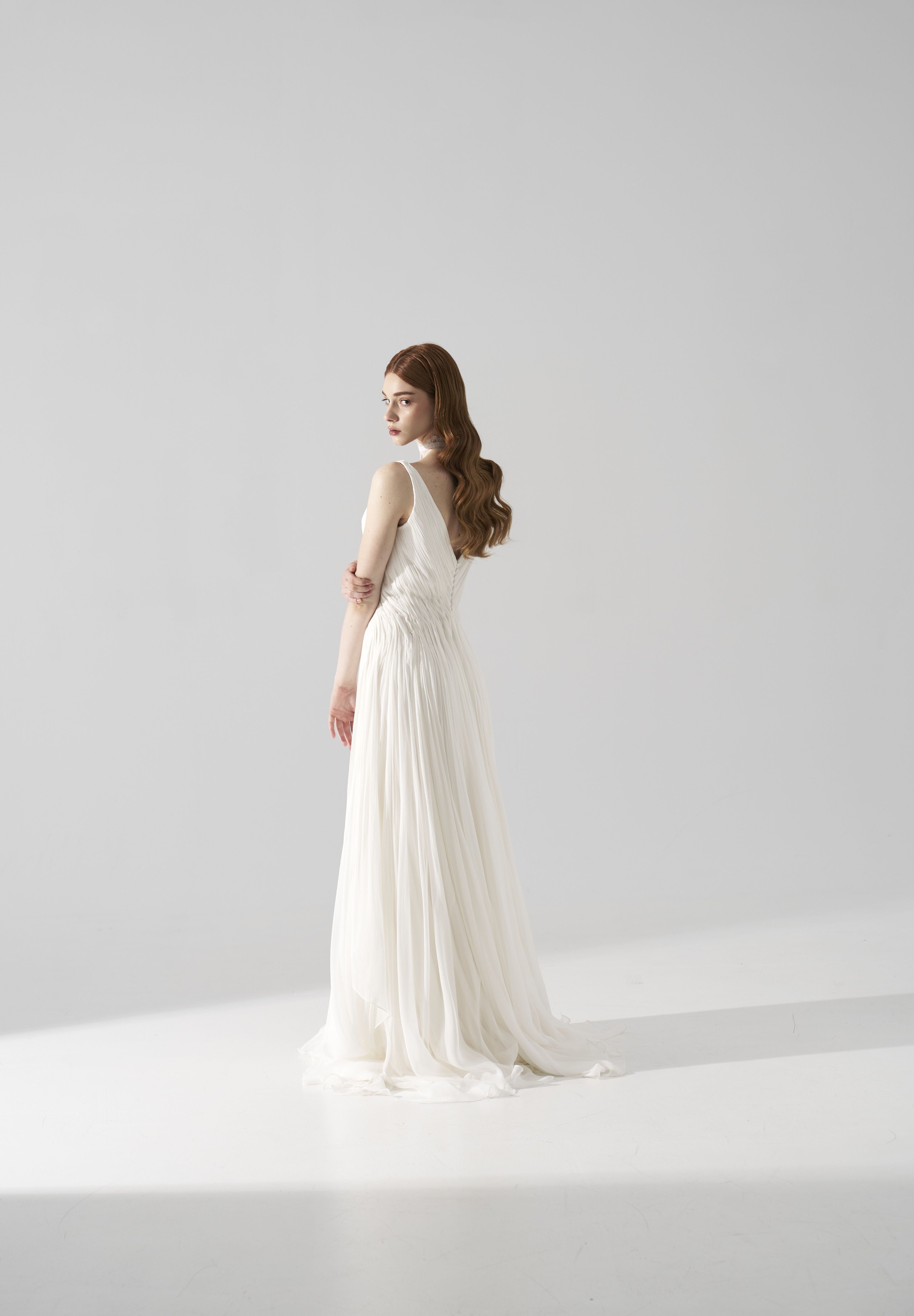 Rochie mireasa muselina drapata Saira