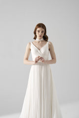 Rochie mireasa muselina drapata Saira