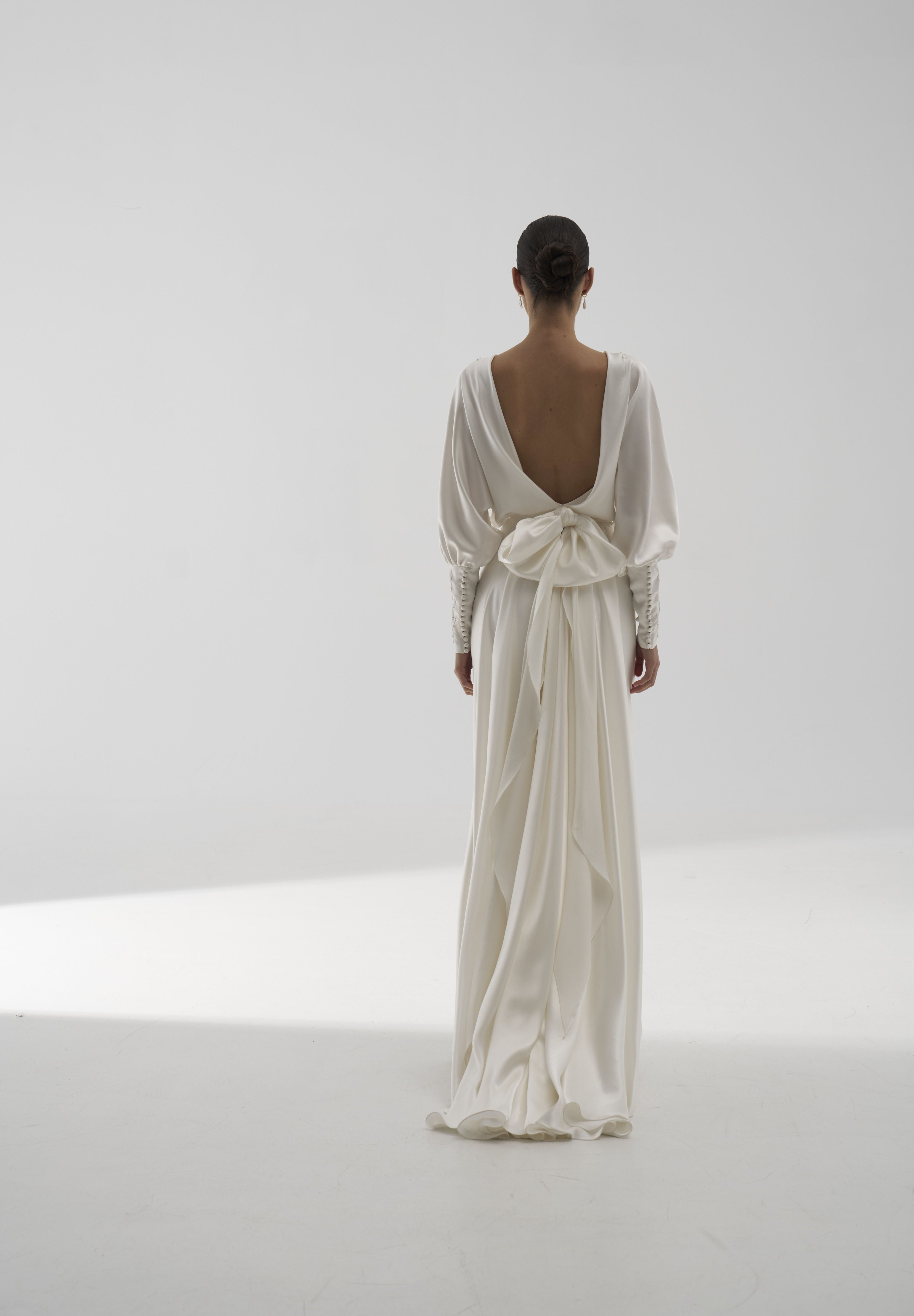 Rochie mireasa satin cu maneci Hera