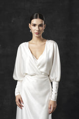 Rochie mireasa satin cu maneci Hera