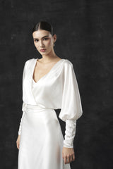 Rochie mireasa satin cu maneci Hera