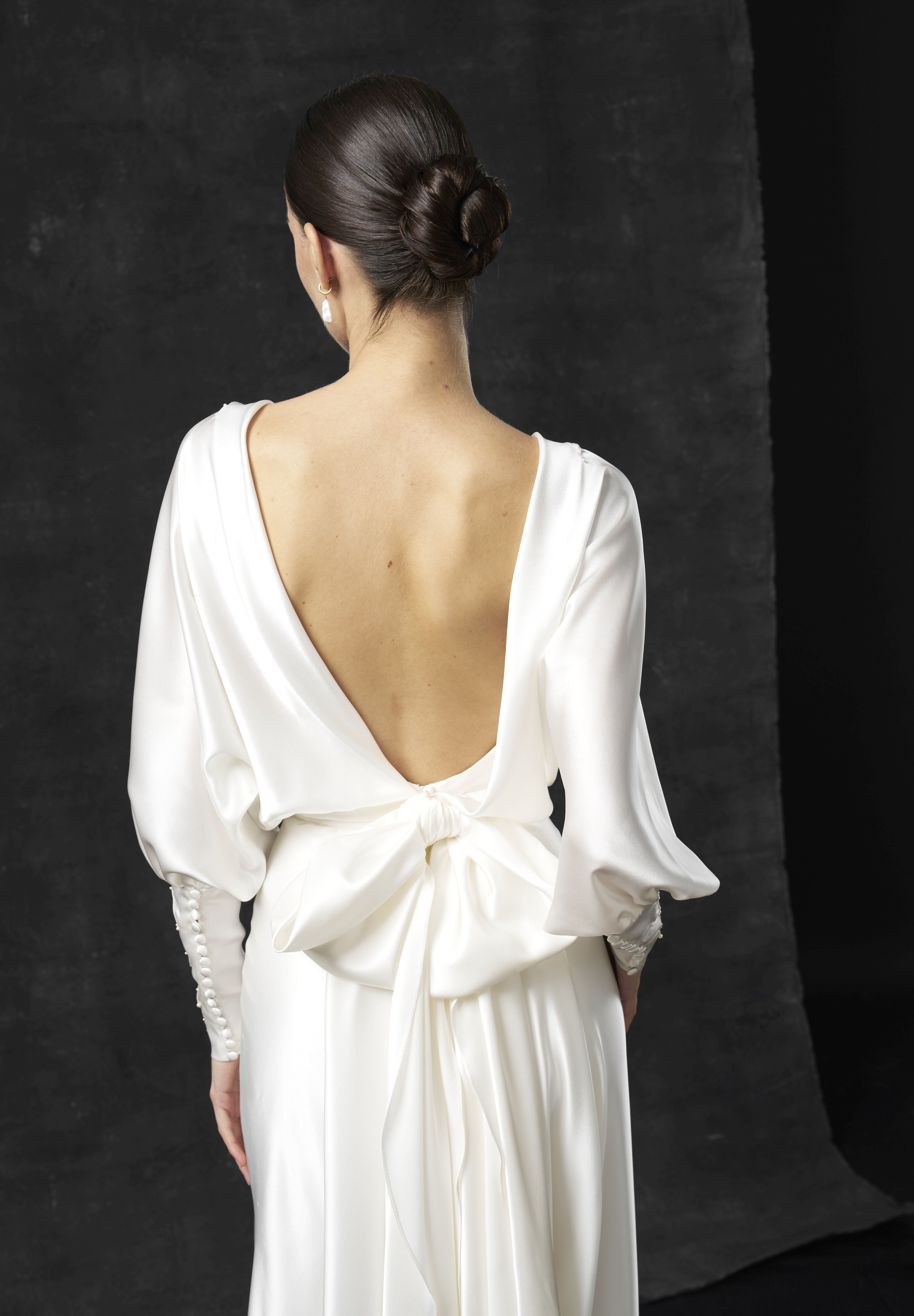 Rochie mireasa satin cu maneci Hera