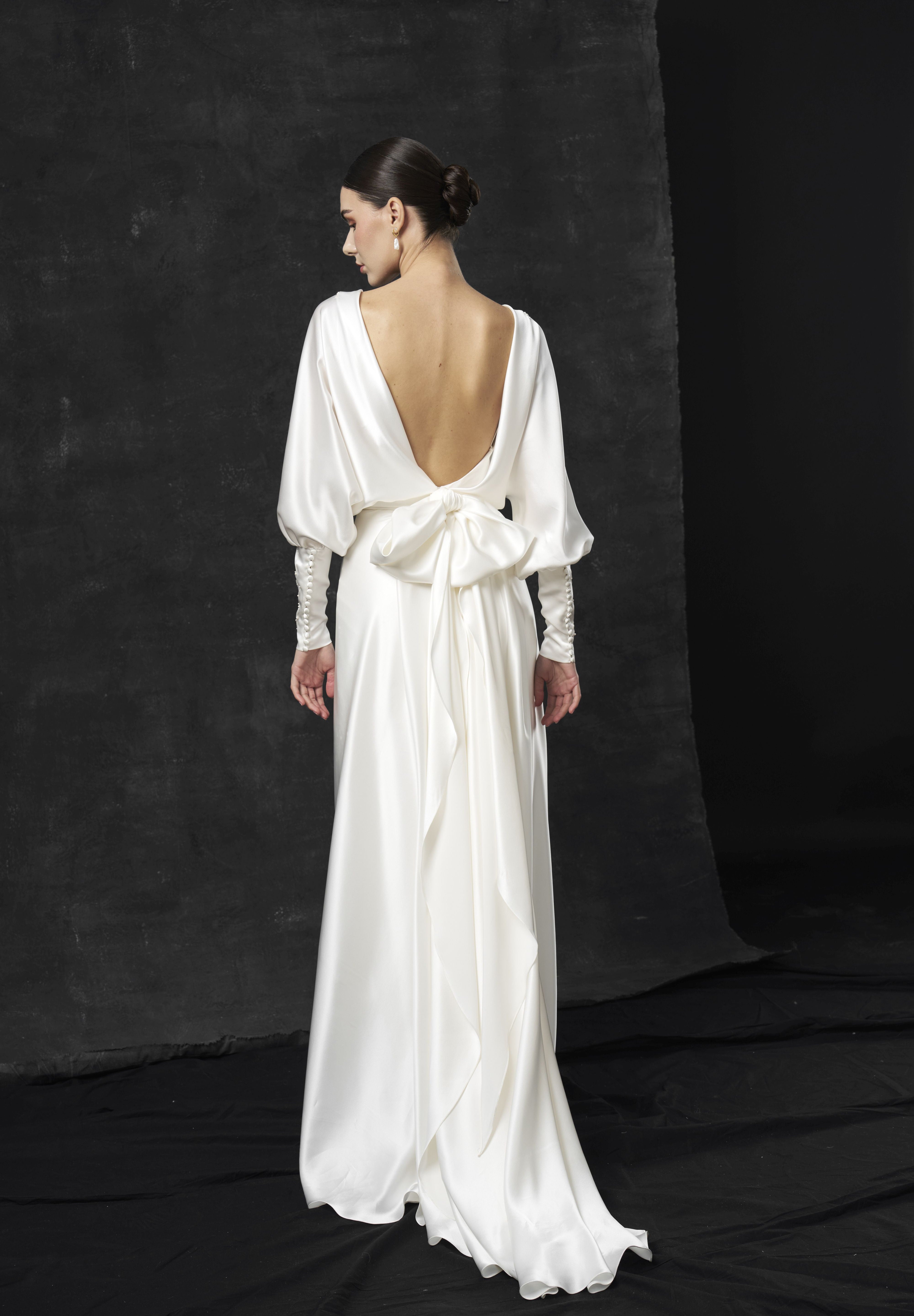 Rochie mireasa satin cu maneci Hera